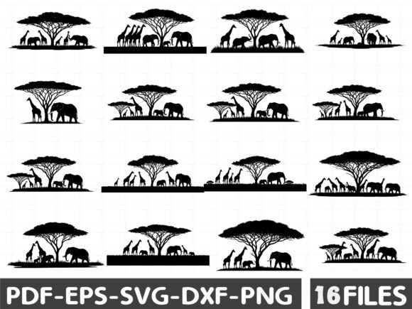 African Savannah Wildlife Silhouette