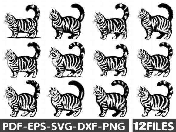 Elegant Black Cat, Woodcut Style SVG
