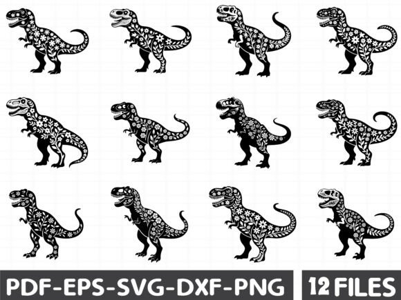Floral T Rex Dinosaur Stencil SVG