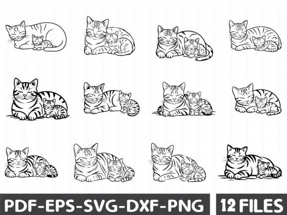 Mother and Kitten Line Art