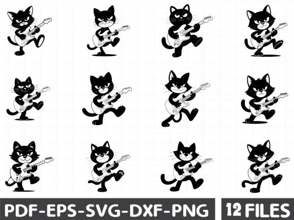 Rock Cat Playing Guitar Svg