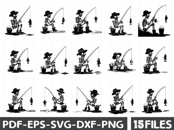 Skeleton Fishing Embroidery Design
