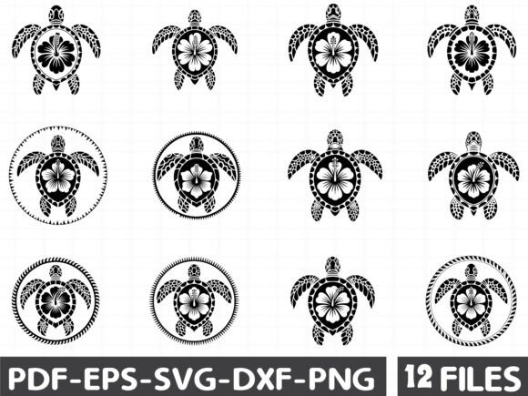 Tribal Sea Turtle SVG, Hibiscus SVG File