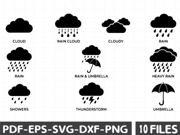 Umbrella Silhouette Weather Icon Set