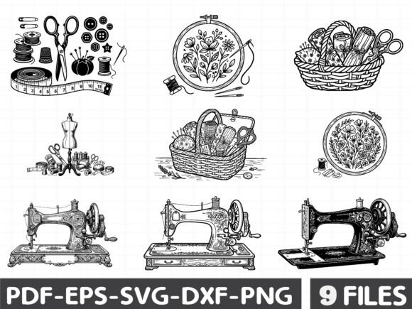 Vintage Sewing Tools Svg